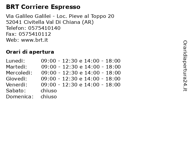 Orari di apertura BRT Corriere Espresso Via Galileo Galilei